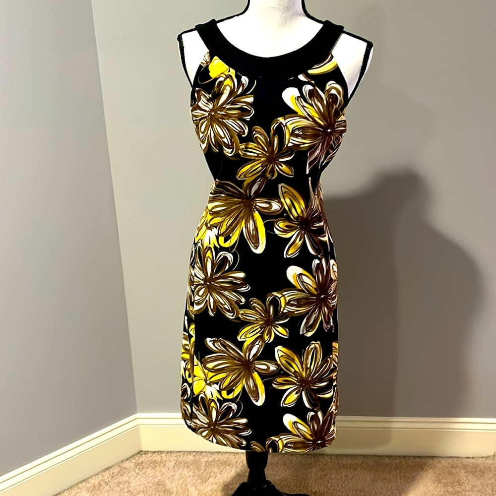 Jessica Howard Black and Gold Halter Sheath Mini Dress